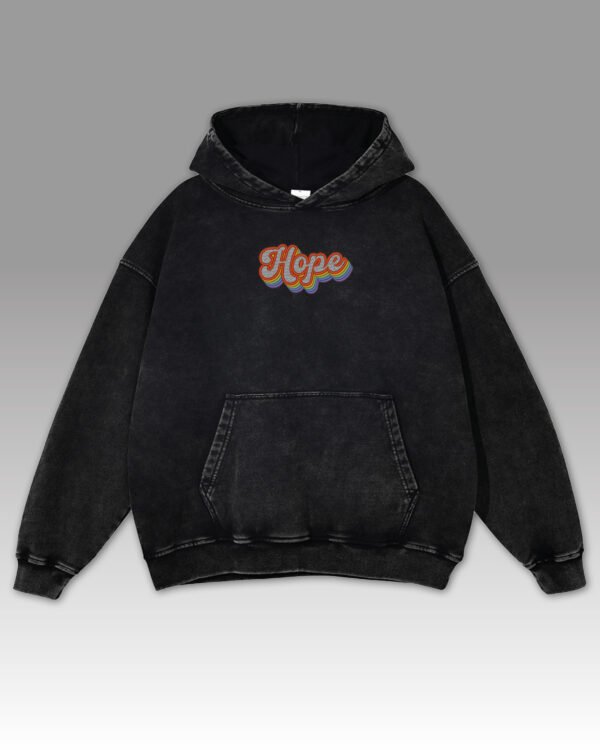Bluza oversize z kapturem <br>Haft Hope, retro <br>Efekt sprania